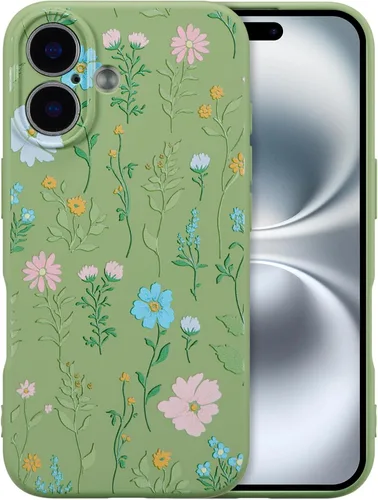 Miniatura 31 de RALEAVO Funda Floral para iPhone 12, Cubierta de Silicona Líquida con Bonito Patrón de Rama de Flores para Niñas y Mujeres, Funda Protectora de Goma