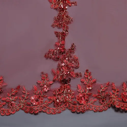 Miniatura 5 de Velo de novia, rojo de una sola capa, borde de encaje, 9.8 ft de largo, velo de cola ensanchada, con peine, adecuado para fotografía de boda, foto