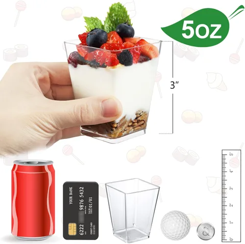 Miniatura 2 de Eupako Paquete de 50 vasos cuadrados de plástico transparente de 5 onzas, vasos pequeños de plástico transparente, ideales para postres, aperitivos