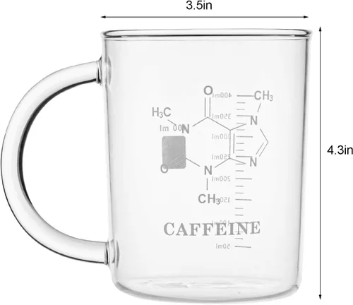 Miniatura 4 de Paquete de 2 vasos de cafeína, taza de molécula de cafeína de 16 onzas con asa, taza de café de vidrio de borosilicato transparente para medir té
