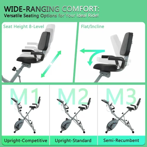 Miniatura 7 de BARWING Bicicleta de Ejercicio Estática para Entrenamiento en Casa, Bicicleta de Interior Plegable de 5 en 1 para Personas Mayores, Capacidad