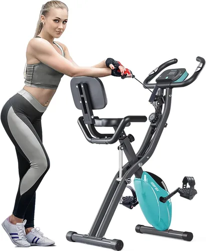 Merax Bicicleta de entrenamiento para el hogar: bicicleta estática reclinada 2 en 1 y posiciones verticales de bicicleta de ciclismo para Verde azul