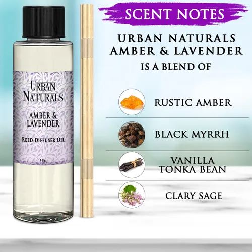 Miniatura 2 de Urban Naturals Recambio de aceite difusor de varillas ámbar y lavanda, lavanda relajante, ámbar cálido, aroma calmante para habitación, 4 onzas +
