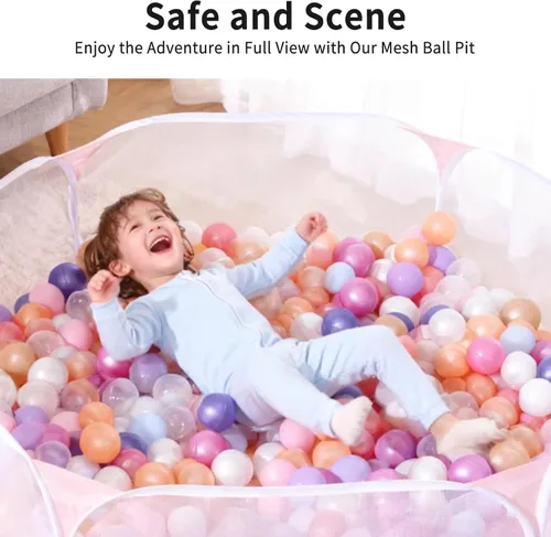 Miniatura 2 de Piscina de bolas para niños grande Heopeis, tienda emergente infantil para jugar con bolas para niños y niñas, de interior y exterior, corral de Rosa
