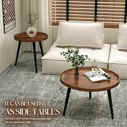 Miniatura 5 de 2 piezas de mesa de centro moderna de mediados de siglo, redonda para sala de estar, fácil de montar, mesas de centro anidables, mesa de centro