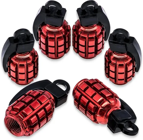 6 tapas de vástago de válvula de neumático, tapas de válvula de neumático de acero inoxidable para automóviles, camiones, SUV, motocicletas, Rojo