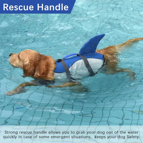 Miniatura 2 de Dogcheer Chaleco salvavidas para perros Tiburón, Chaleco salvavidas ajustable para perros para natación y navegación con flotabilidad superior y asa