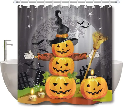 Miniatura 7 de LB Cortina de ducha pequeña de fantasma de Halloween de 48 x 68 pulgadas, forro de cortina de ducha de tamaño medio floral naranja, divertidas
