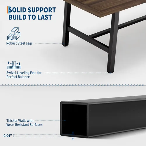Miniatura 5 de GarveeHome Mesa de comedor industrial para 4-6 personas, mesa de cocina de madera de 63 pulgadas de largo con marco de metal resistente y acabado
