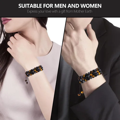 Miniatura 6 de Pulsera de Triple Protección - Para Protección - Trae Suerte y Prosperidad - Hematita - Obsidiana Negra - Ojo de Tigre - Pulsera de Piedra