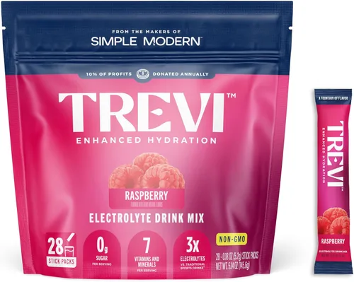 Miniatura 10 de TREVI™ Everyday - Electrolitos sin azúcar, paquetes de polvo de hidratación de mezcla de bebidas esenciales, 28 unidades, limonada de bayas