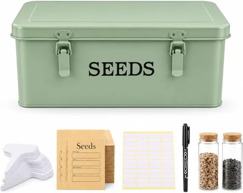 Miniatura 10 de Caja de almacenamiento de semillas, contenedor de semillas de metal, organizador de almacenamiento de semillas con tapa, caja de almacenamiento
