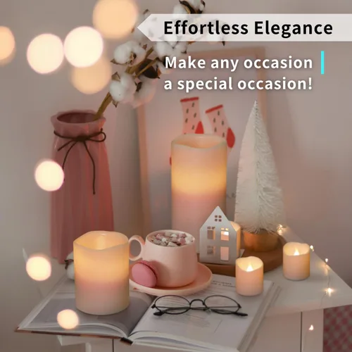 Miniatura 4 de FURORA LIGHTING Velas sin llama de cera real rosa con control remoto y temporizador, 4 pilares y 4 votivas, paquete de 8, velas LED parpadeantes