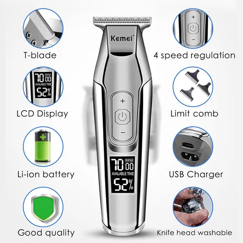 Miniatura 5 de KEMEI KM-5027 - Cortadora de pelo inalámbrica para hombres, recortadora de barba eléctrica profesional, kit de cortes de pelo de peluquería