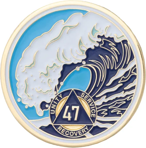 Miniatura 46 de Moneda AA de 1 año – Medallón de recuperación de ondas estrelladas de Sobriety Mint – azul/blanco/dorado