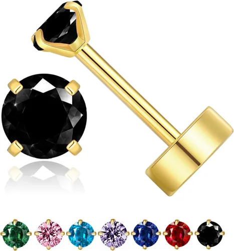 Aretes de tuerca de circonita cúbica pequeña de 0.118 pulgadas, aretes de tuerca de oro de 14 quilates con circonita cúbica para cartílago, hélix,