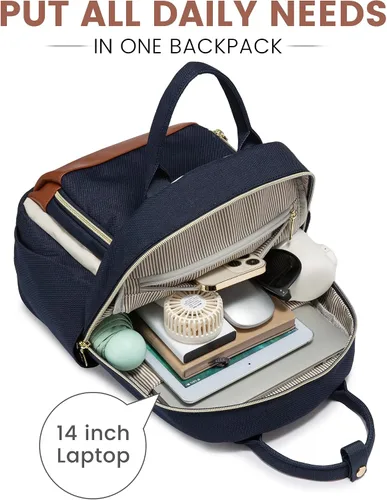 Miniatura 7 de LOVEVOOK Mini mochila para mujer, elegante mochila impermeable, Drak Azul-beige-marrón, Mochila