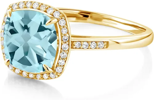 Miniatura 6 de Gem Stone King Anillo de compromiso de oro amarillo de 10 quilates con topacio azul cielo y diamante para mujer