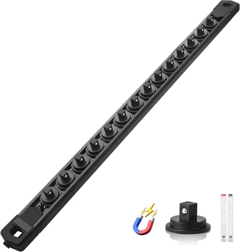 Miniatura 27 de Reniteco Juego de organizador de enchufes magnéticos, 3 piezas de 1/2 pulgada 3/8 pulgadas 1/4 pulgadas de aleación de aluminio con 40 clips Negro