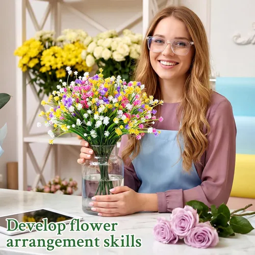 Miniatura 5 de Hoteam 40 paquetes de flores artificiales para exteriores, resistentes a los rayos UV, plantas de plástico para exteriores, primavera, verano