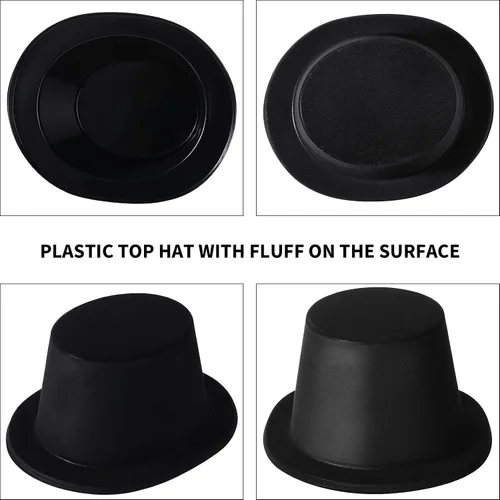 Miniatura 4 de SATINIOR Paquete de 12 sombreros de plástico negro a granel para mujeres, disfraz de mago para hombres, suministros de fiesta de cumpleaños retro