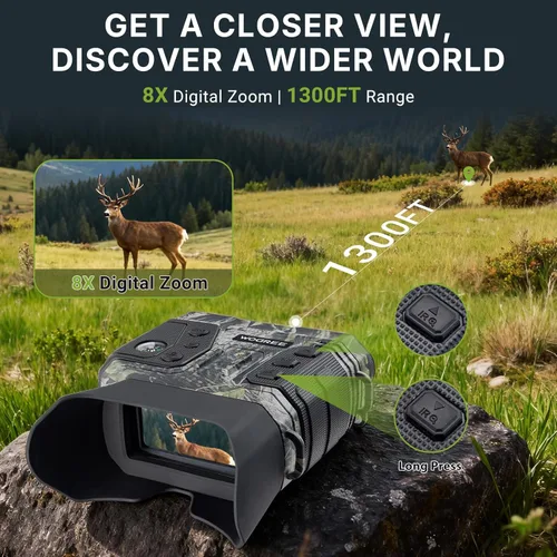Miniatura 5 de Gafas de visión nocturna, prismáticos de visión nocturna 4K para adultos, 36 MP, rango de 1300 pies, zoom digital 8X, linterna y brújula, batería