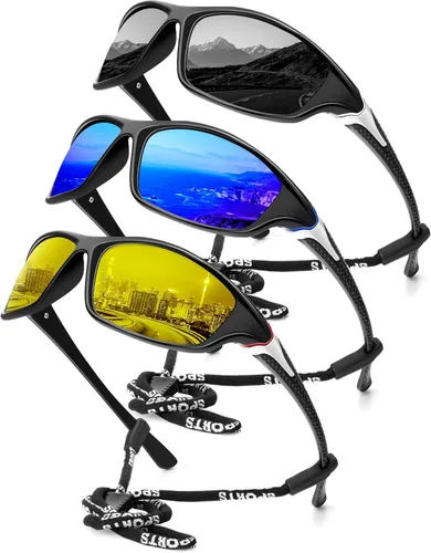 Miniatura 10 de KALIYADI 4 Pack Polarized Sunglasses-Men Sports Sun-glasses: Mens Sunglasses UV Protection for Fishing Driving Cycling A02-negro/azul hielo/rojo