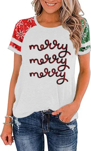 Miniatura 12 de Camisa de Navidad para mujer, manga raglán, con gráficos, para festivales de Navidad, lindas camisetas de moda para vacaciones, casual, regalo