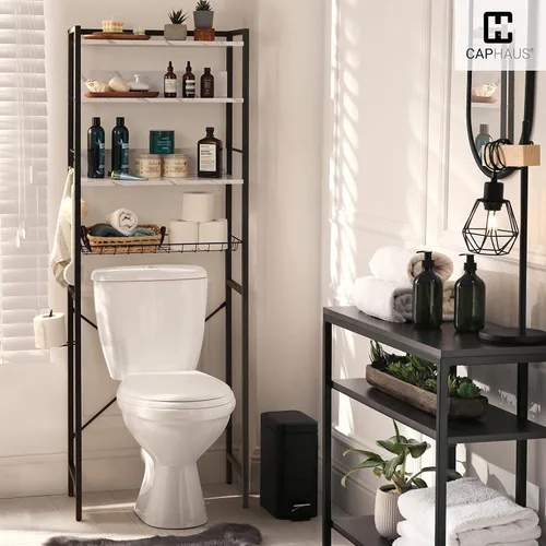 Miniatura 3 de CAPHAUS Almacenamiento sobre el inodoro, organizador de baño de 4 niveles, estante de inodoro independiente, estante de inodoro multifuncional que
