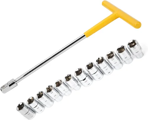 Miniatura 6 de Juego de llaves de vaso profesionales con mango en T, kit de herramientas mecánicas universales de 13 piezas para reparación automotriz, acero al