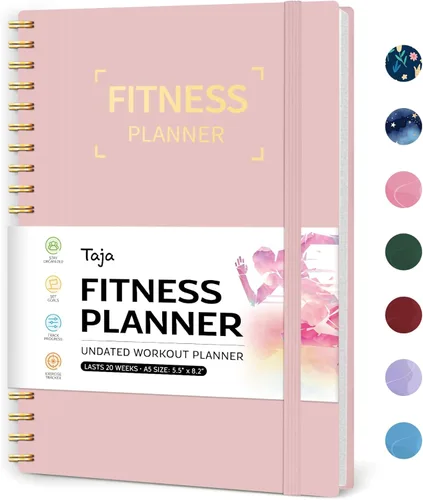 Diario de entrenamiento de fitness para mujeres y hombres, A5 (5.5 x 8.2 pulgadas) planificador de registro de entrenamiento para rastrear, rosa