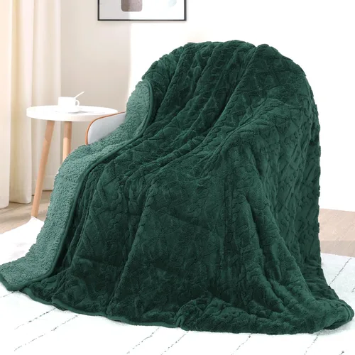 Miniatura 27 de Manta con peso de 15 libras, tamaño twin, manta con peso de sherpa a cuadros 3D de jacquard suave y elegante para adultos, manta de cama acogedora