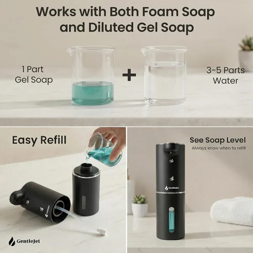 Miniatura 6 de GentleJet JetFoam - Dispensador automático de jabón de espuma, sensor sin contacto, recargable USB-C, salida ajustable, IPX5 impermeable, 10.1 fl