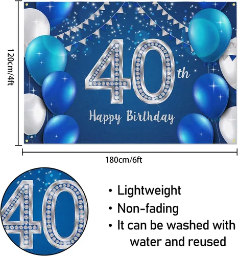 Miniatura 2 de HAMIGAR Fondo de pancarta de feliz cumpleaños 40 de 6 x 4 pies, decoraciones de cumpleaños de 40 años, suministros de fiesta para mujeres y hombres