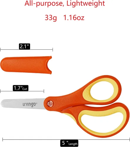 Miniatura 2 de LIVINGO Paquete de 3 tijeras para niños de 5 pulgadas, para zurdos y diestros, de acero inoxidable, para niños preescolares con cubierta