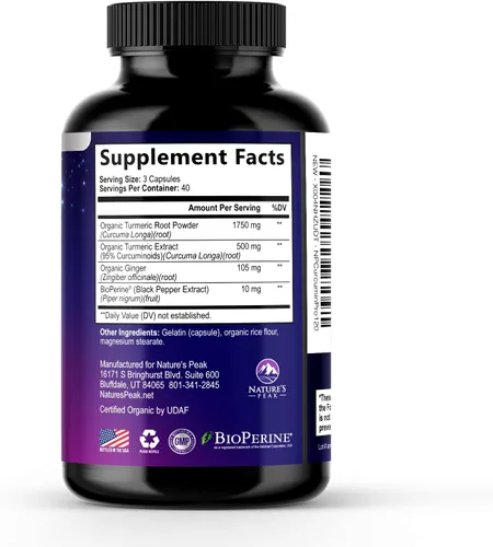 Miniatura 9 de Suplemento de curcumina de cúrcuma – 1750 mg de cúrcuma orgánica por porción – 95% curcuminoides, jengibre y pimienta negra BioPerine para una mejor