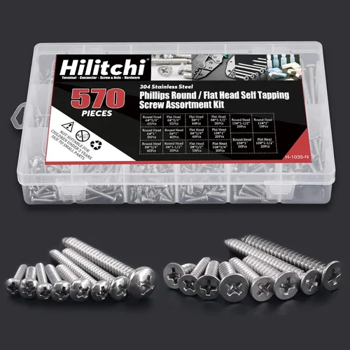 Miniatura 7 de Hilitchi 570 unidades de tornillos autoperforantes modelos M 3 4 5 6, de acero inoxidable con cabeza plana y Phillips, kit de tornillos surtidos