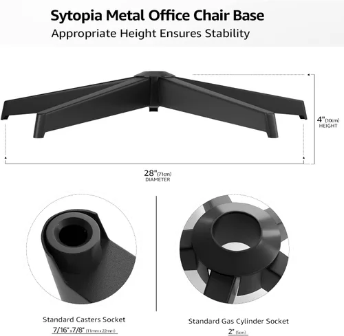 Miniatura 3 de Sytopia Reemplazo de base de silla de oficina resistente de 28 pulgadas con patas de metal cruzadas (2400 libras), cilindro de gas universal y Negro