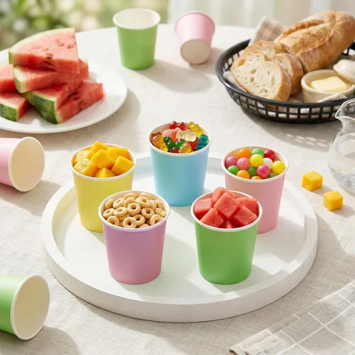 Miniatura 7 de Nicunom Paquete de 500 vasos de papel de 6 onzas, coloridos vasos de café desechables de papel para bebidas frías y calientes, para agua, jugo