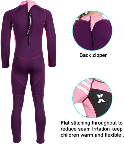Miniatura 4 de Traje de neopreno completo para niños de 0.098 pulgadas (0.098 in), protección UV, mantiene el calor, trajes de neopreno de manga larga para Rosa