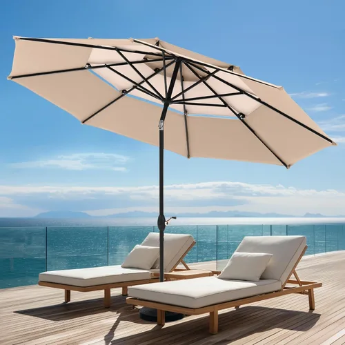 Miniatura 15 de PHI VILLA Sombrilla de patio de 10 pies, sombrilla de mesa grande ventilada de 3 niveles para exteriores, con 8 varillas resistentes y poste