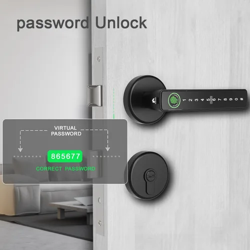 Miniatura 5 de Juego de cerradura inteligente para puerta, huella digital, código de acceso, tarjetas, control de aplicación, cerrojo de entrada sin llave con asa
