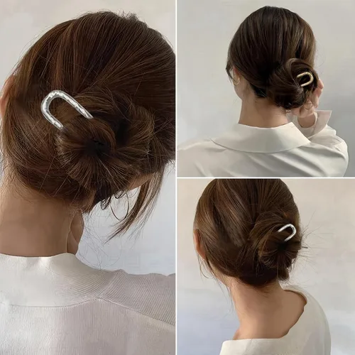 Miniatura 2 de 2 horquillas francesas de metal en forma de U para mujer, bonitas horquillas onduladas para cabello largo, horquillas medianas plateadas doradas