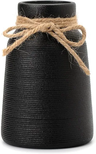 Jarrón de cerámica negro – Pequeño jarrón para estantes, mesa, estantería, chimenea de chimenea, decoración de oficina – Centro de mesa decorativo