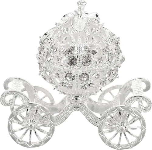 NUOBESTY Carruaje de calabaza de Cenicienta decorativo con bisagras para joyas, caja de joyería con diamantes de imitación plateados, regalo único