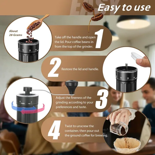 Miniatura 6 de Molinillo de café manual, 40 ajustes externos ajustables, molinillo de grano de café de cerámica cónica portátil, molinillo de café de manivela