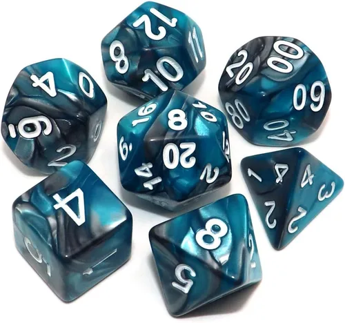 Miniatura 11 de DND - Juego de dados de nebulosa negra mezcla azul oscuro para Dungeon and Dragons D&D RPG juegos de rol, 7 dados poliédricos con bolsa de dados
