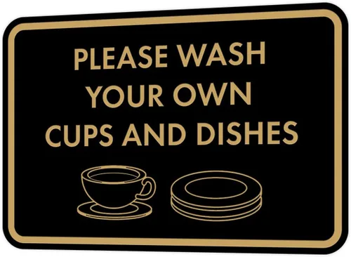 Miniatura 79 de Letrero clásico enmarcado con texto en inglés «Please Wash Your Own Cups and Dishes» (oro cepillado), pequeño