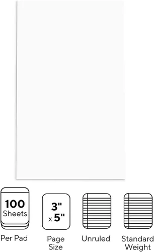 Miniatura 3 de STAPLES Bloc de notas Glue‑Top, 3" x 5", sin rayas, blanco, 50 hojas/bloc
