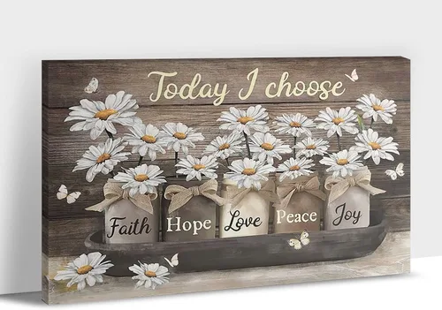 Arte de pared de granja - Lienzo de arte de pared de margaritas con cita de Jesús, Hoy elijo fe, esperanza, amor, paz, alegría, pintura de flores